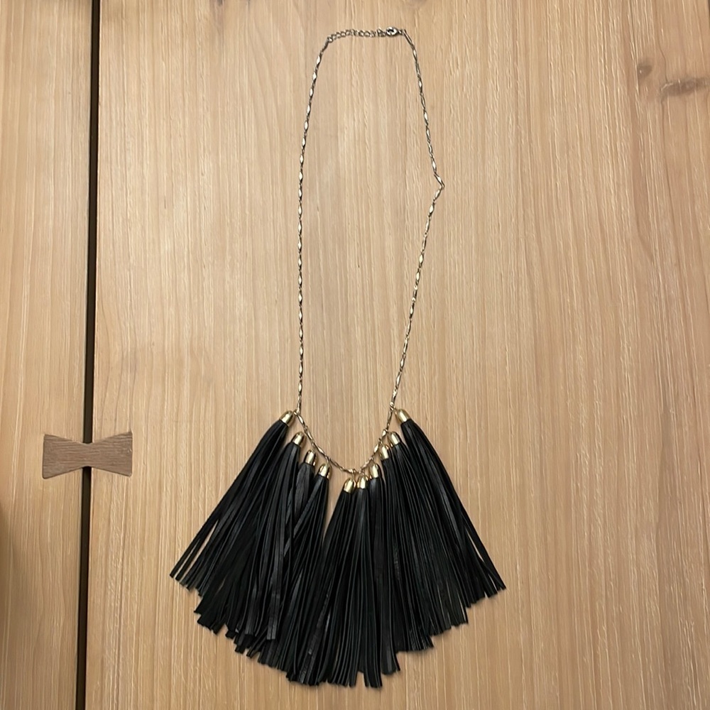 Fringe pleather chain necklace